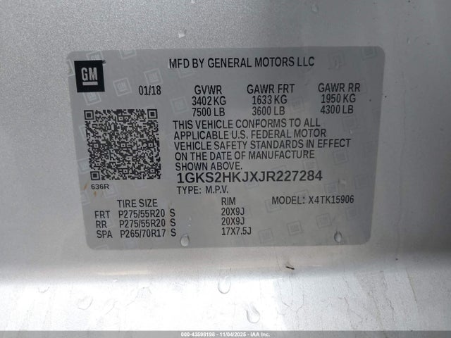 1GKS2HKJXJR227284 GMC YUKON XL DENALI