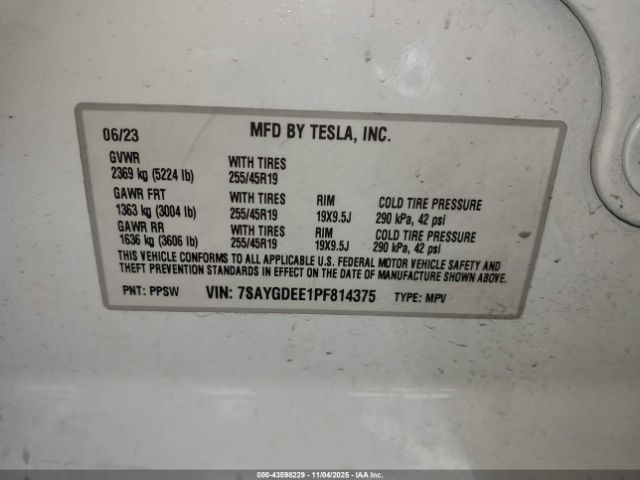 2023 TESLA MODEL Y 7SAYGDEE1PF814375 Photo 8