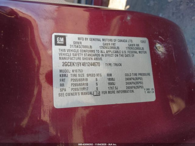 2008 CHEVROLET SILVERADO 1500 2GCEK19Y481244670 Photo 8