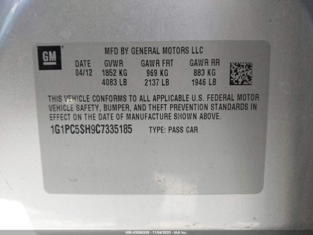 2012 CHEVROLET CRUZE 1G1PC5SH9C7335185 Photo 8