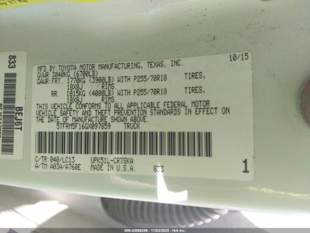 2016 TOYOTA TUNDRA 5TFRM5F16GX097859 Photo 8