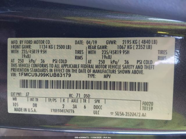 2019 FORD ESCAPE 1FMCU9J99KUB83179 Photo 8