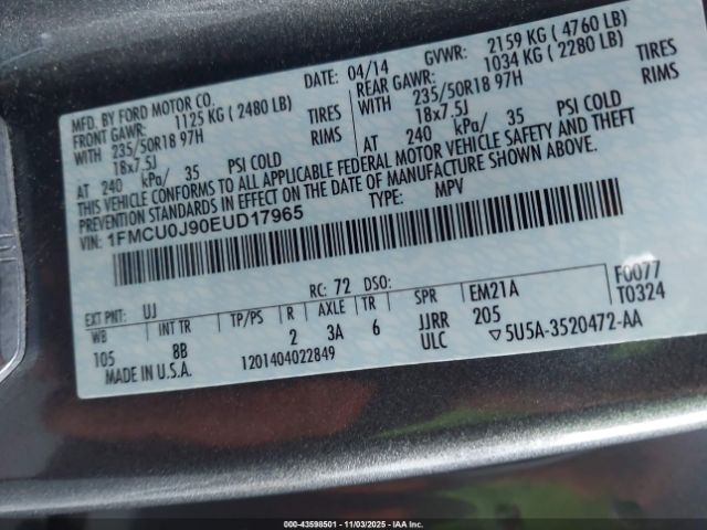 2014 FORD ESCAPE 1FMCU0J90EUD17965 Photo 8