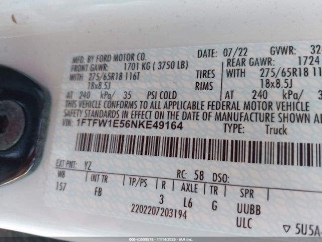 2022 FORD F-150 1FTFW1E56NKE49164 Photo 8