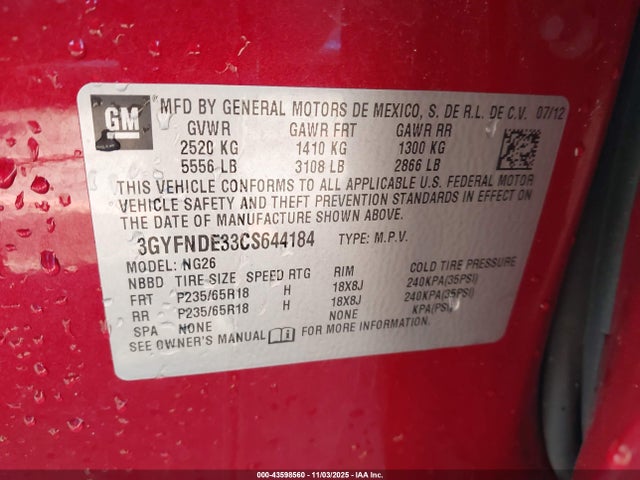 2012 CADILLAC SRX 3GYFNDE33CS644184 Photo 8