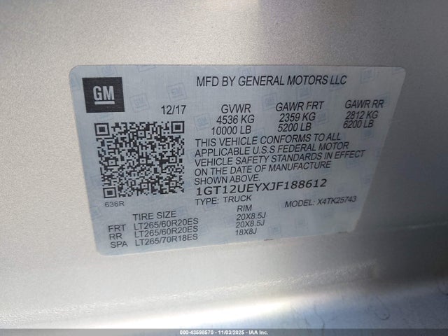 1GT12UEYXJF188612 GMC SIERRA K25