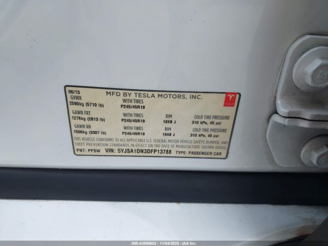 2013 TESLA MODEL S 5YJSA1DN3DFP13788 Photo 8