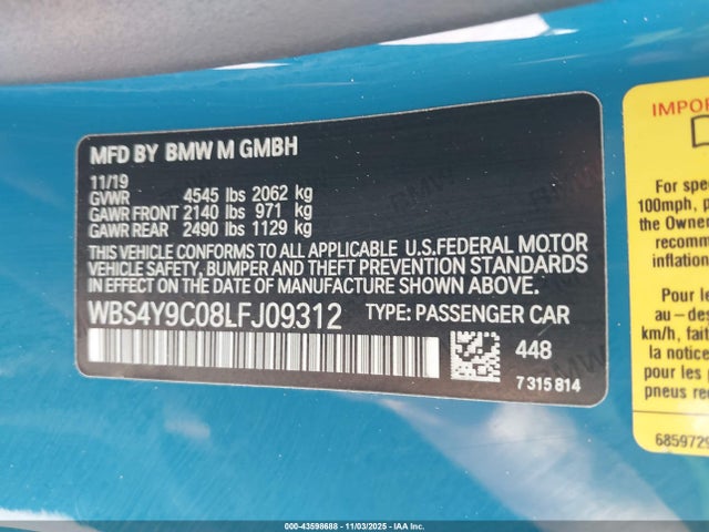 2020 BMW M4 WBS4Y9C08LFJ09312 Photo 8