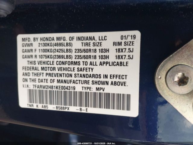 2019 HONDA CR-V 7FARW2H81KE004319 Photo 8