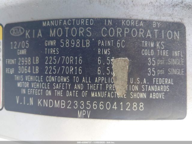 2006 KIA SEDONA KNDMB233566041288 Photo 8