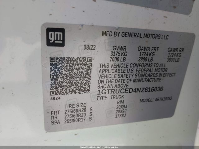 2022 GMC SIERRA 1500 1GTRUCED4NZ616036 Photo 8