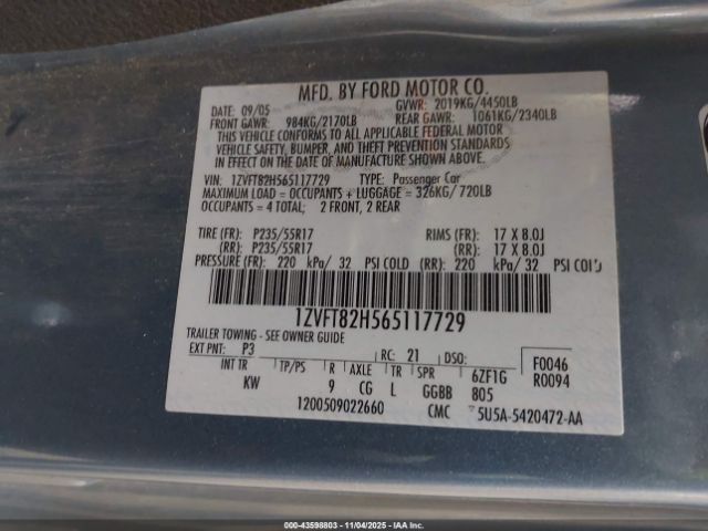 2006 FORD MUSTANG 1ZVFT82H565117729 Photo 8