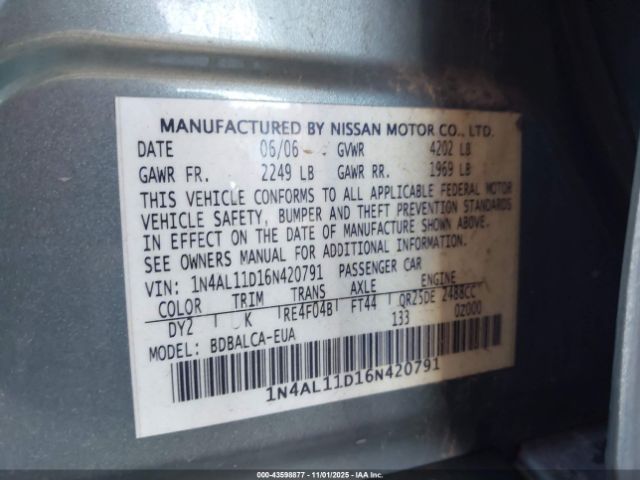 2006 NISSAN ALTIMA 1N4AL11D16N420791 Photo 8