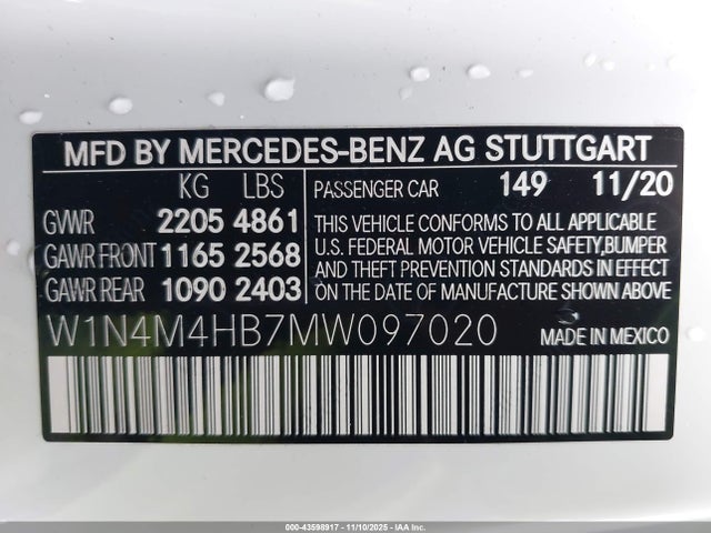 Продаж на аукціоні авто 2021 Mercedes-benz Glb 250 4matic, vin: W1N4M4HB7MW097020, номер лоту: 43598917