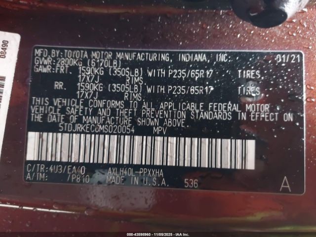 2021 TOYOTA SIENNA 5TDJRKEC6MS020054 Photo 8