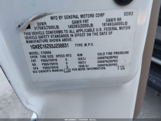 2003 GMC YUKON XL 1500 1GKEC16Z93J238831 Photo 8