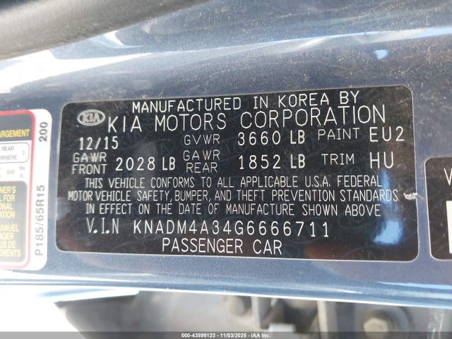 KNADM4A34G6666711 KIA RIO LX
