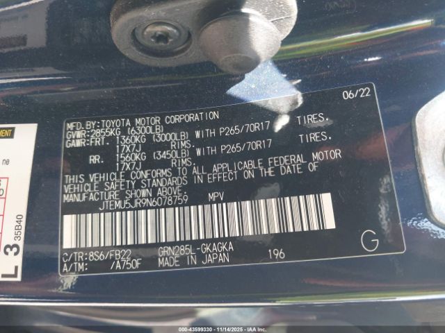 2022 TOYOTA 4RUNNER JTEMU5JR9N6078759 Photo 8