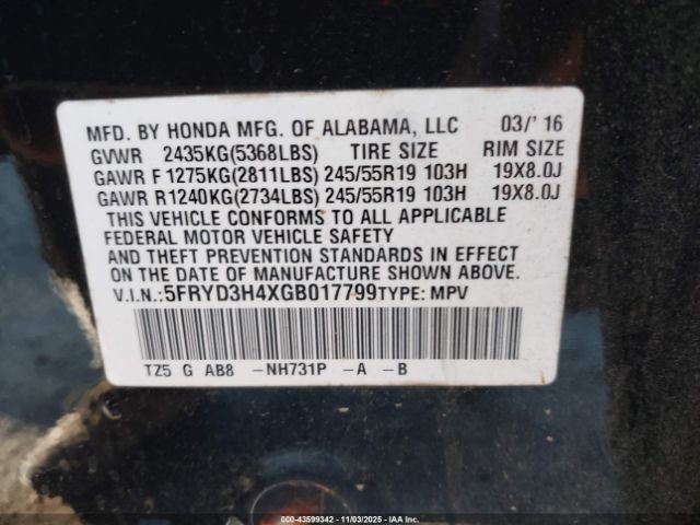 2016 ACURA MDX 5FRYD3H4XGB017799 Photo 8