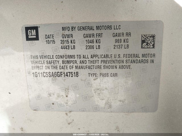 1G11C5SA6GF147518 Chevrolet Malibu Limited Lt