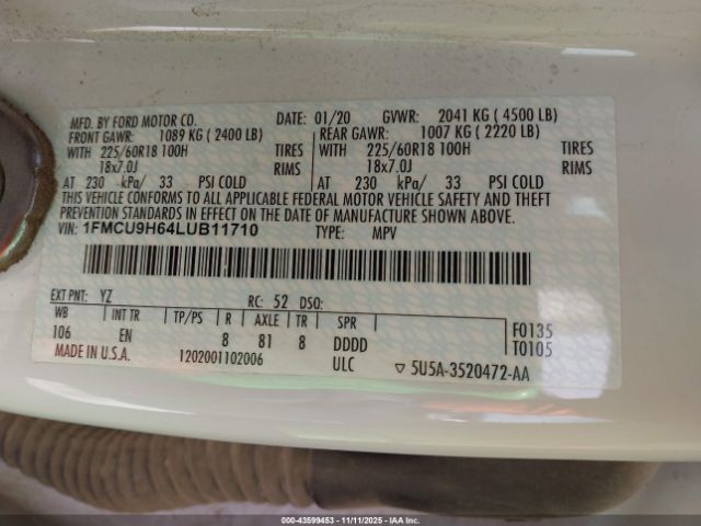 2020 FORD ESCAPE 1FMCU9H64LUB11710 Photo 8