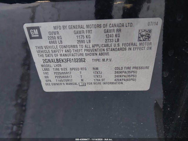2GNALBEK3F6102062 Chevrolet EQUINOX 1LT
