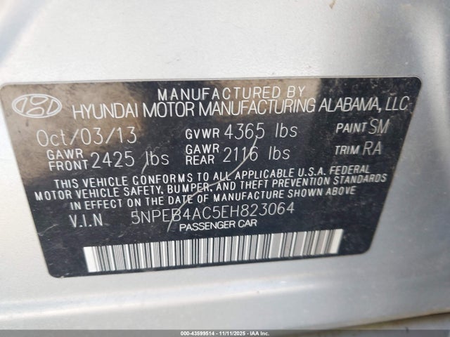 Hyundai SONATA GLS 2014 5NPEB4AC5EH823064 Image 9