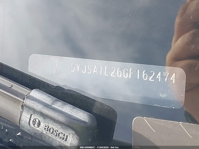 43599547 :رقم المزاد ، 5YJSA1E26GF162474 vin ، 2016 Tesla Model S 60d/70d/75d/85d/90d مزاد بيع