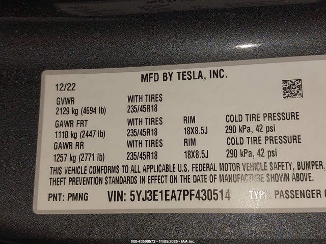 2023 TESLA MODEL 3 5YJ3E1EA7PF430514 Photo 8