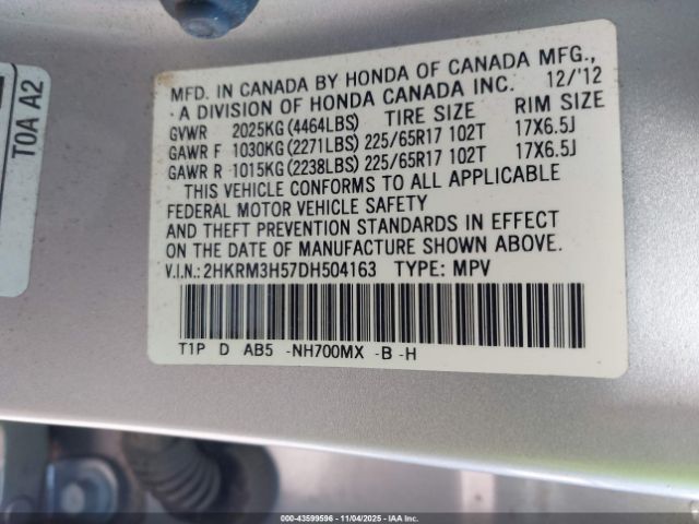 2013 HONDA CR-V 2HKRM3H57DH504163 Photo 8