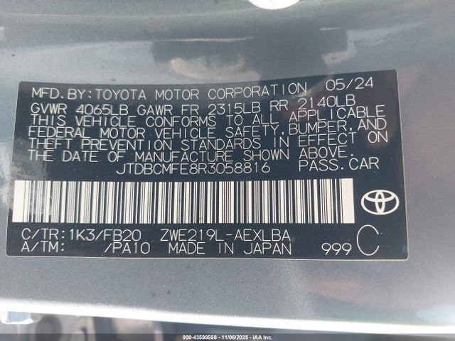Toyota Corolla Hybrid Le 2024 JTDBCMFE8R3058816 Image 9