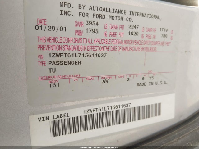 2001 MERCURY COUGAR 1ZWFT61L715611637 Photo 8