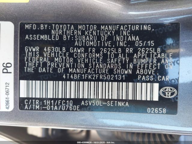 2015 TOYOTA CAMRY 4T4BF1FK2FR502131 Photo 8