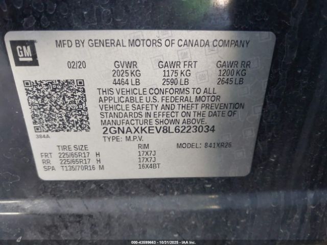 2020 CHEVROLET EQUINOX 2GNAXKEV8L6223034 Photo 8