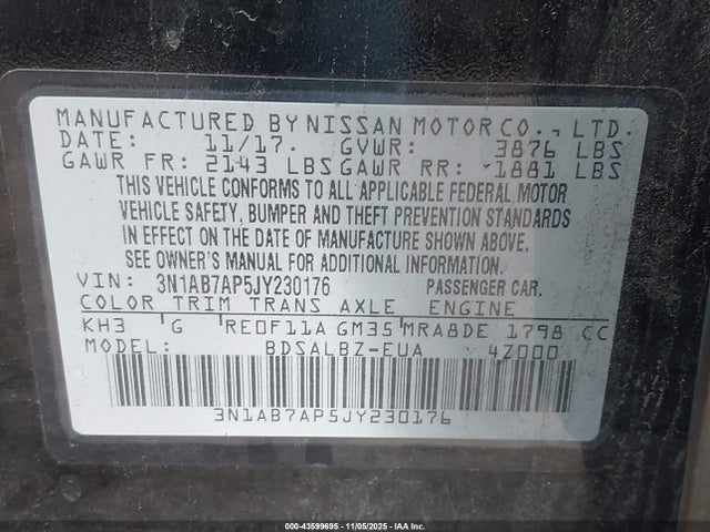 3N1AB7AP5JY230176 Nissan SENTRA S