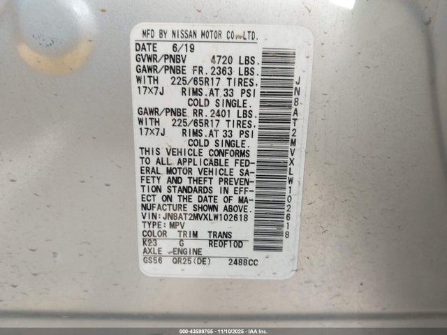 Продажа на аукционе авто 2020 Nissan Rogue Sv Intelligent Awd, vin: JN8AT2MVXLW102618, номер лота: 43599765