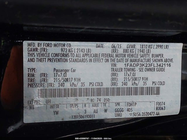 Ford FOCUS SE 2015 1FADP3K23FL342116 Image 9