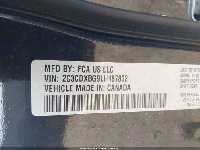 2C3CDXBG9LH187862 Dodge Charger Sxt Rwd