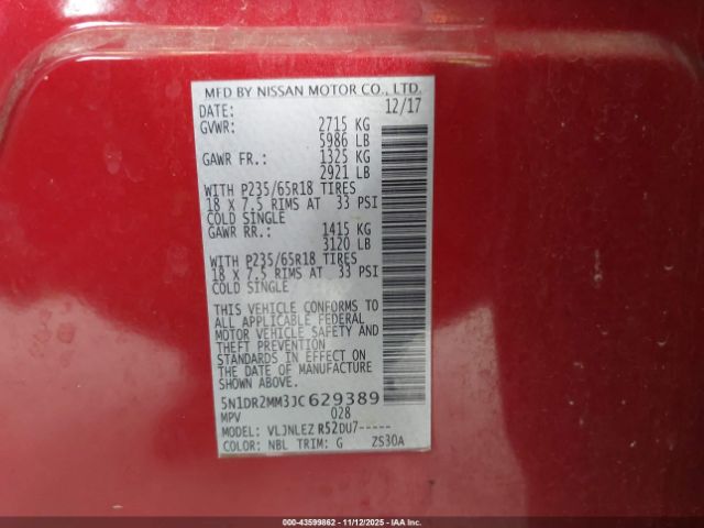 2018 NISSAN PATHFINDER 5N1DR2MM3JC629389 Photo 8