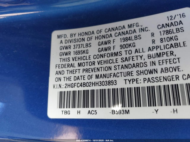 Honda Civic Lx-p 2017 2HGFC4B02HH303893 Image 9
