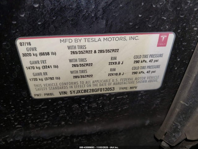 2016 TESLA MODEL X 5YJXCBE28GF013053 Photo 8