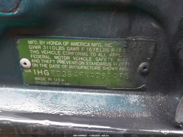 1989 HONDA CIVIC 1HGED3549KA061496 Photo 8