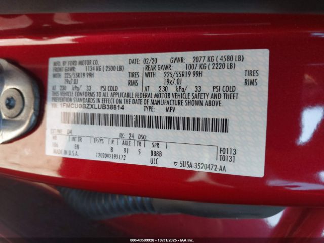 2020 FORD ESCAPE 1FMCU0BZXLUB38814 Photo 8