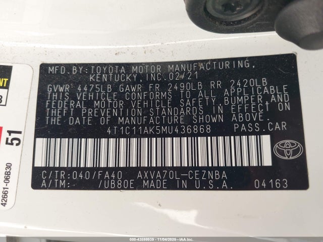 4T1C11AK5MU436868 Toyota CAMRY LE