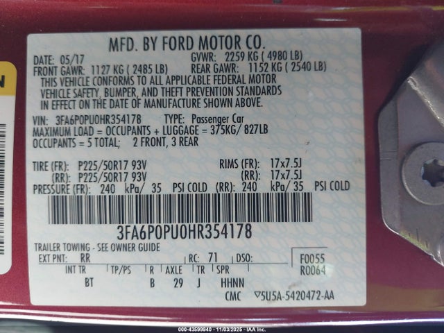 2017 FORD FUSION ENERGI 3FA6P0PU0HR354178 Photo 8