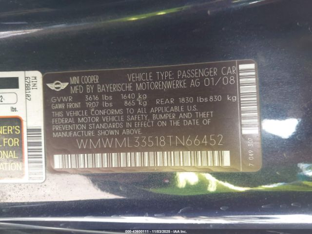 2008 MINI COOPER CLUBMAN WMWML33518TN66452 Photo 8