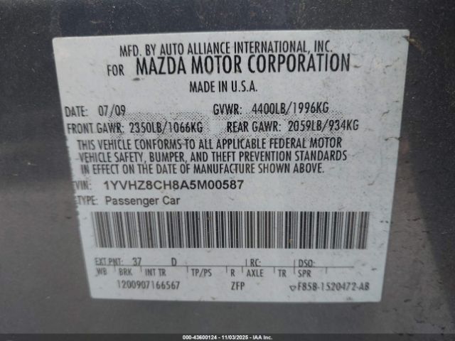 2010 MAZDA MAZDA6 1YVHZ8CH8A5M00587 Photo 8