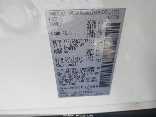 5N1AT2MT6GC817389 Nissan ROGUE S