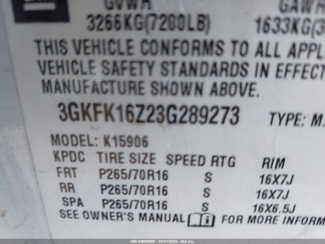 2003 GMC YUKON XL 1500 3GKFK16Z23G289273 Photo 8
