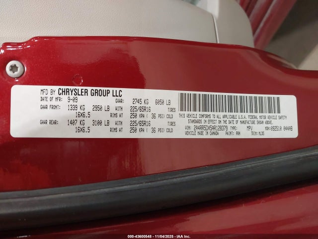 2010 Chrysler Town & Country Touring მანქანა იყიდება აუქციონზე, vin: 2A4RR5DX5AR128379, აუქციონის ნომერი: 43600548